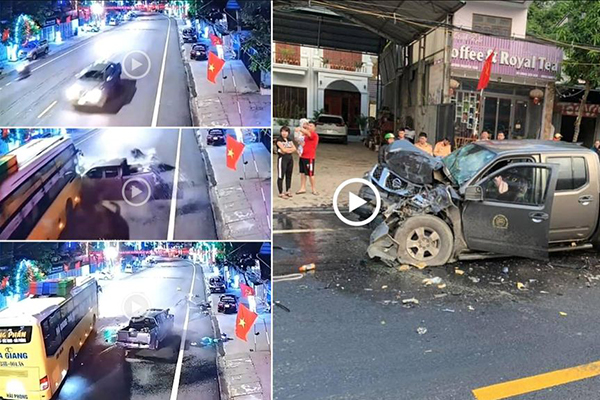 Xe bán tải lấn làn đâm trực diện xe khách gây tai nạn kinh hoàng tại Hà Giang.