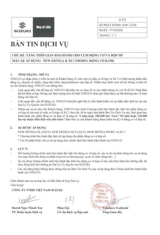 Văn bản ra ngày 20/10 gây bức xức cho khách hàng của Suzuki Việt Nam.