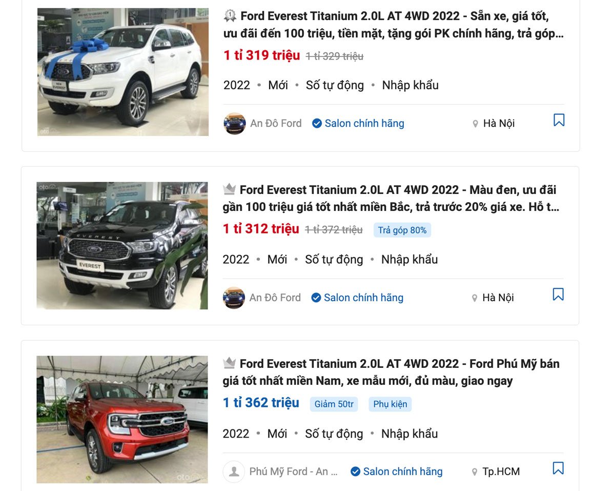 Đại lý đang giảm giá xe Ford Everest khá sâu.