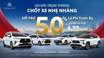 Hàng loạt xe Toyota được miễn 100% phí trước bạ trong tháng 9